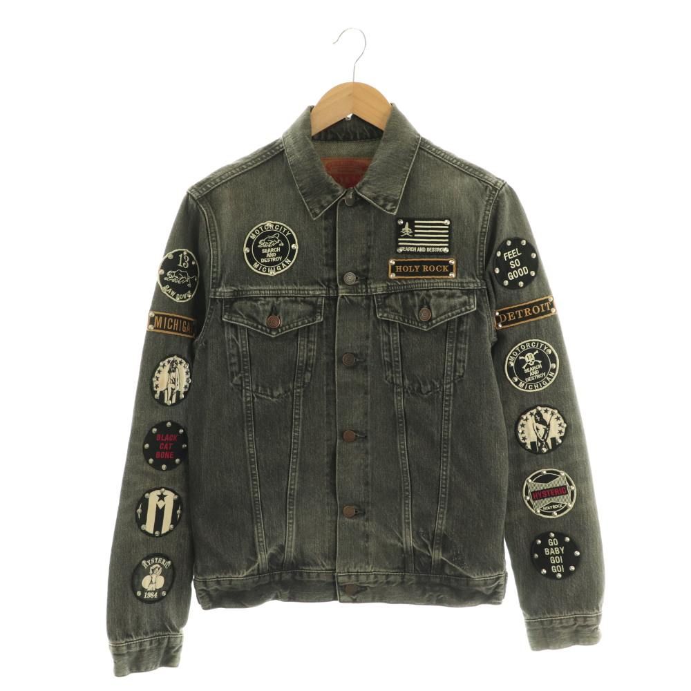 ヒステリックグラマー HYSTERIC GLAMOUR デニムジャケット Gジャン ロッカーズ SP加工 ワッペン スタッズ L 黒 ブラック /DO ■GY