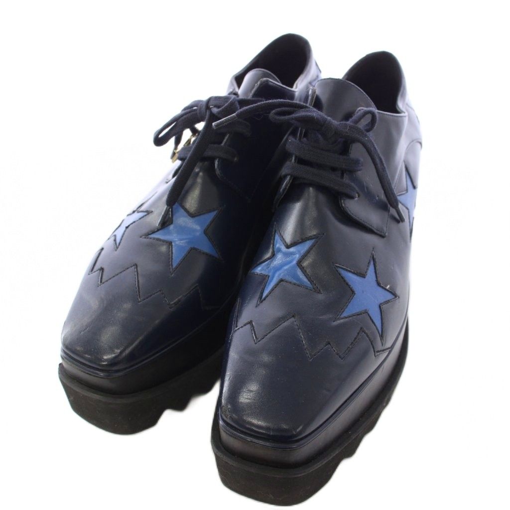 ステラマッカートニー STELLA McCARTNEY エリス Elyse スタープラットフォームシューズ ドレスシューズ レースアップ 厚底 38 紺 ネイビー 363998 /TK ■GY18