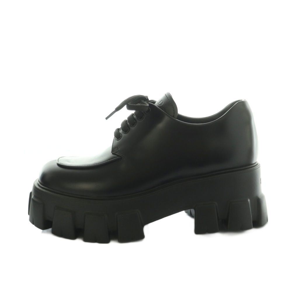 プラダ PRADA モノリス ブラッシュドレザー レースアップ シューズ 厚底 37 23.0cm 黒 52992 /MI ■OS