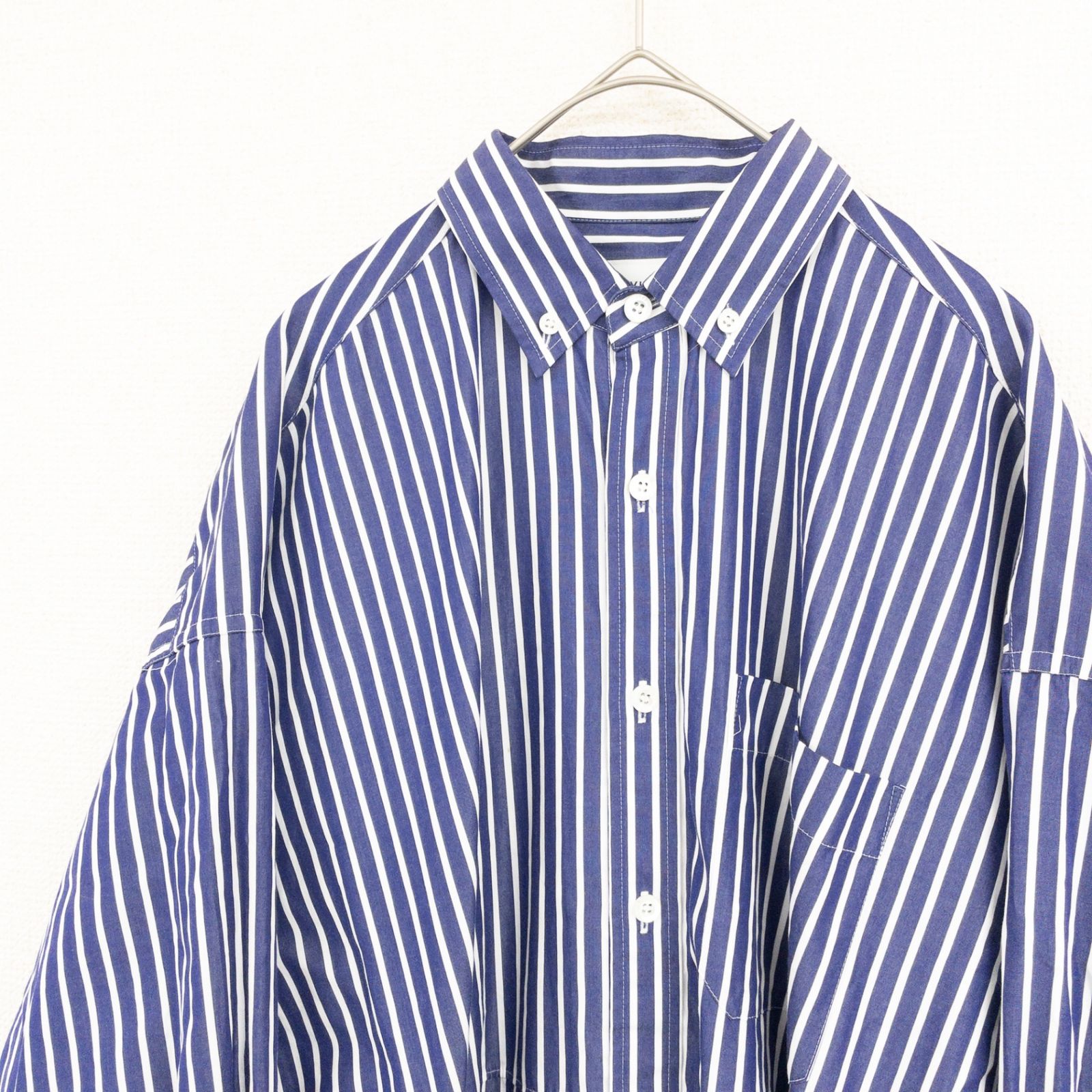 HYKE ハイク シャツワンピース ロング丈 ストライプ柄 コットン ブルー