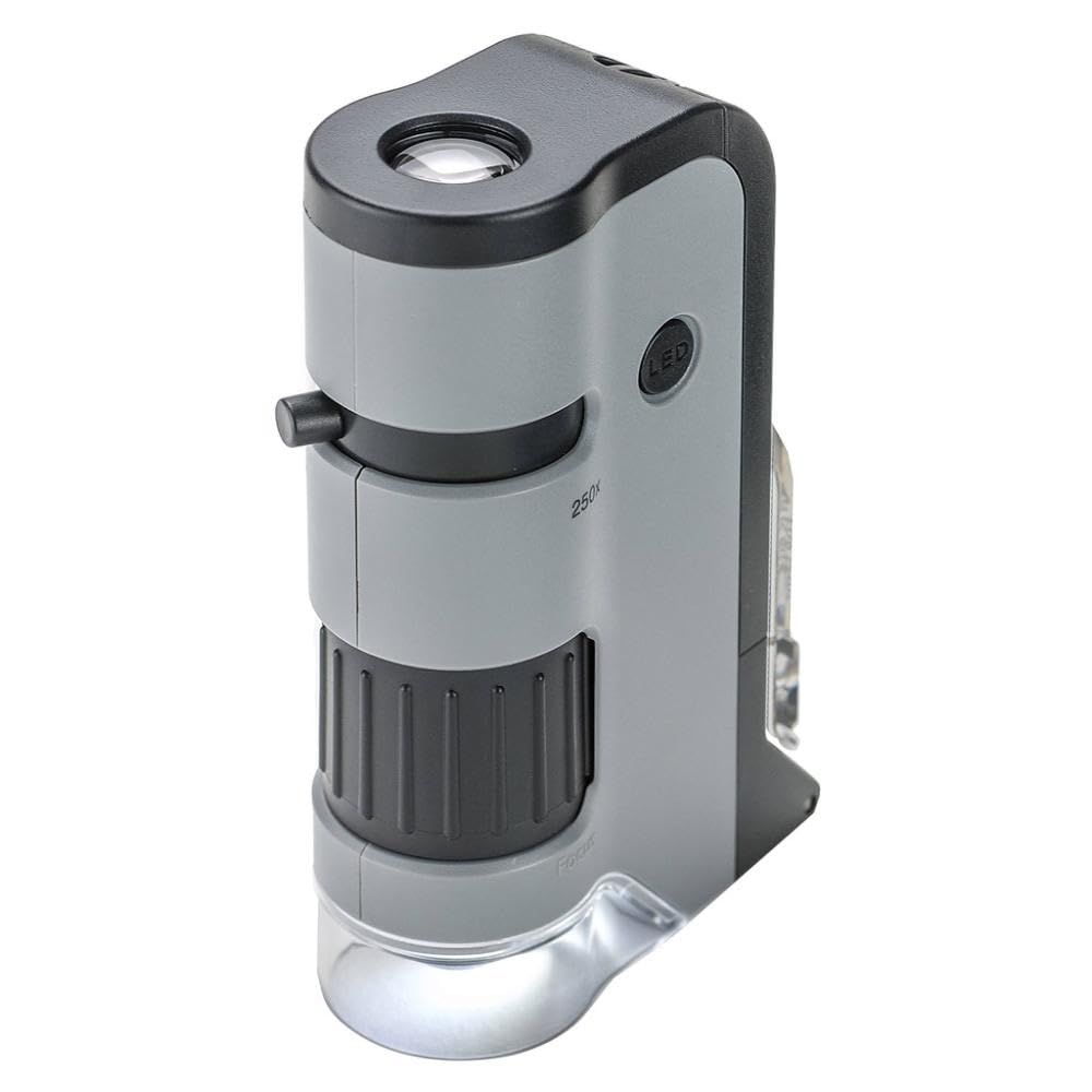 Carson Microflip 100-250 x LED照光式ポケット顕微鏡、スマートフォン用Digiscopingクリップアダプター付き