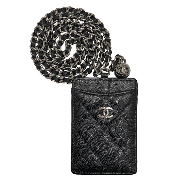 CHANEL シャネル マトラッセ チェーンカードホルダー AP2211 31番台 ココマーク ブラック キャビアスキン シルバー金具 レディース