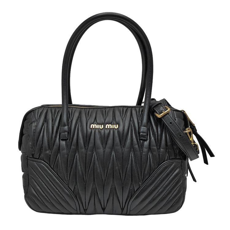 MIUMIU ミュウミュウ マテラッセ 2WAY ハンドバッグ ショルダーバッグ 5BB093 ブラック ゴールド金具 レザー レディース