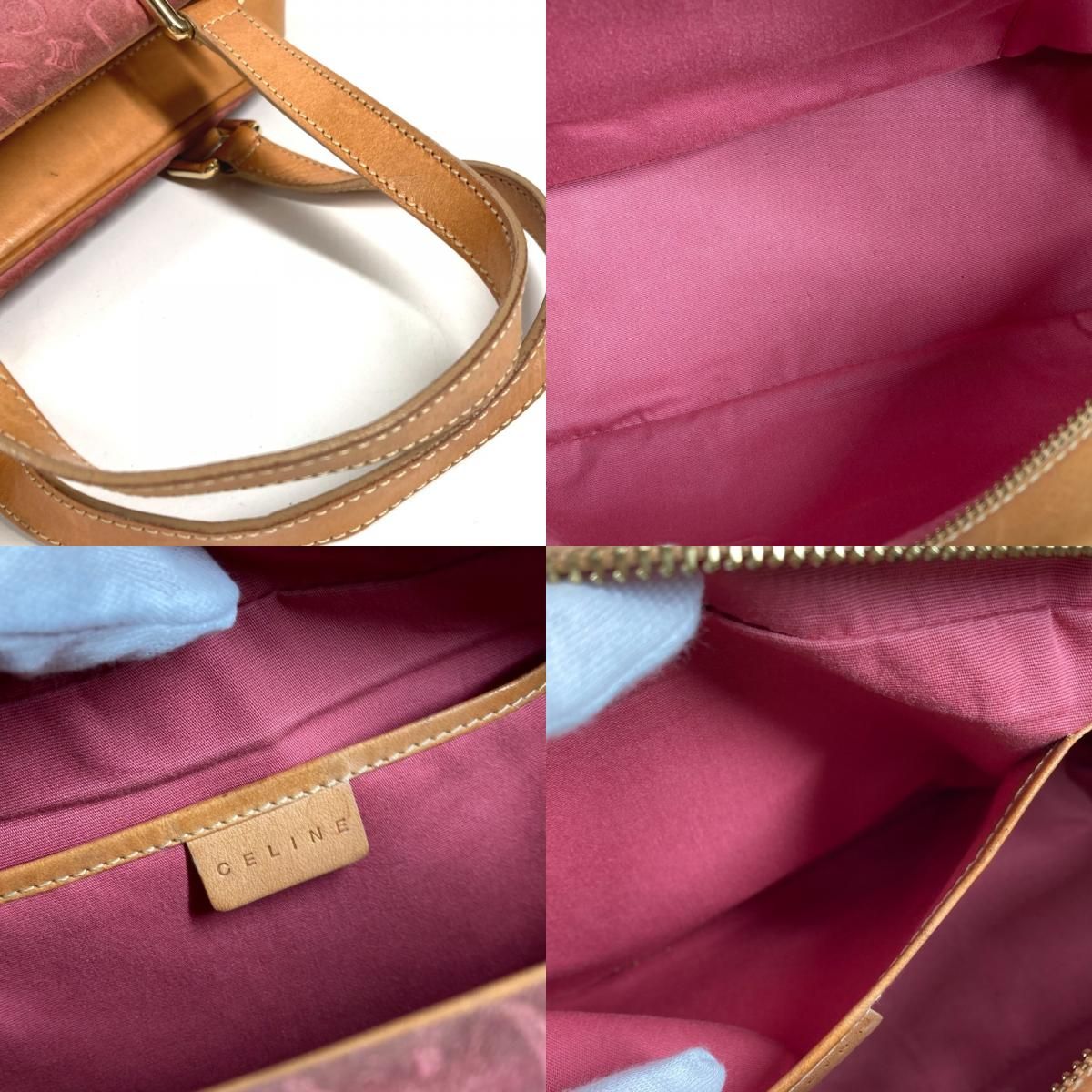 CELINE セリーヌ ハンドバッグ ロゴ マカダム レザー/スエード ピンク