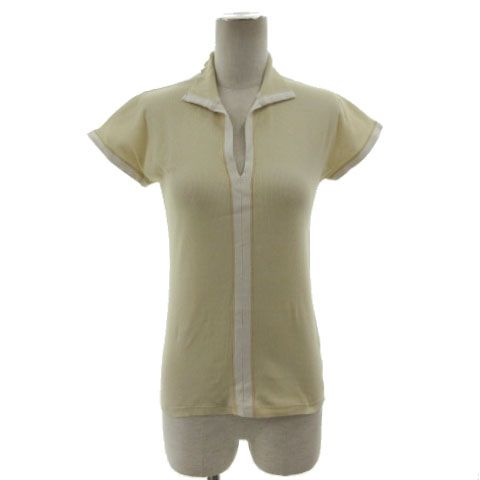 ブルネロクチネリ BRUNELLO CUCINELLI スキッパーカラーポロシャツ フレンチスリーブ コットン混 配色 ベージュ ライトベージュ M