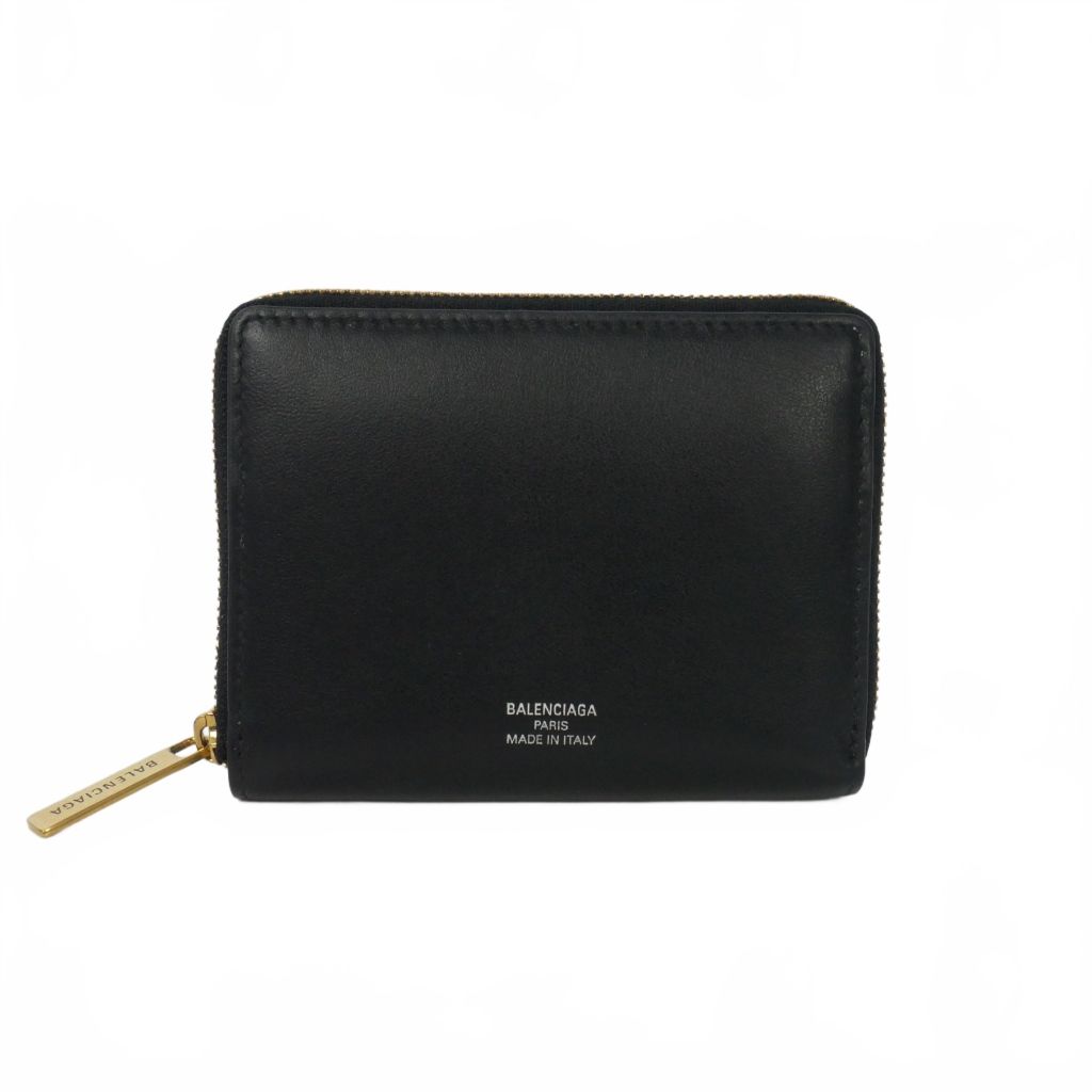 バレンシアガ BALENCIAGA 二つ折り 財布 ラウンドファスナー レザー コンパクトウォレット 黒 ブラック