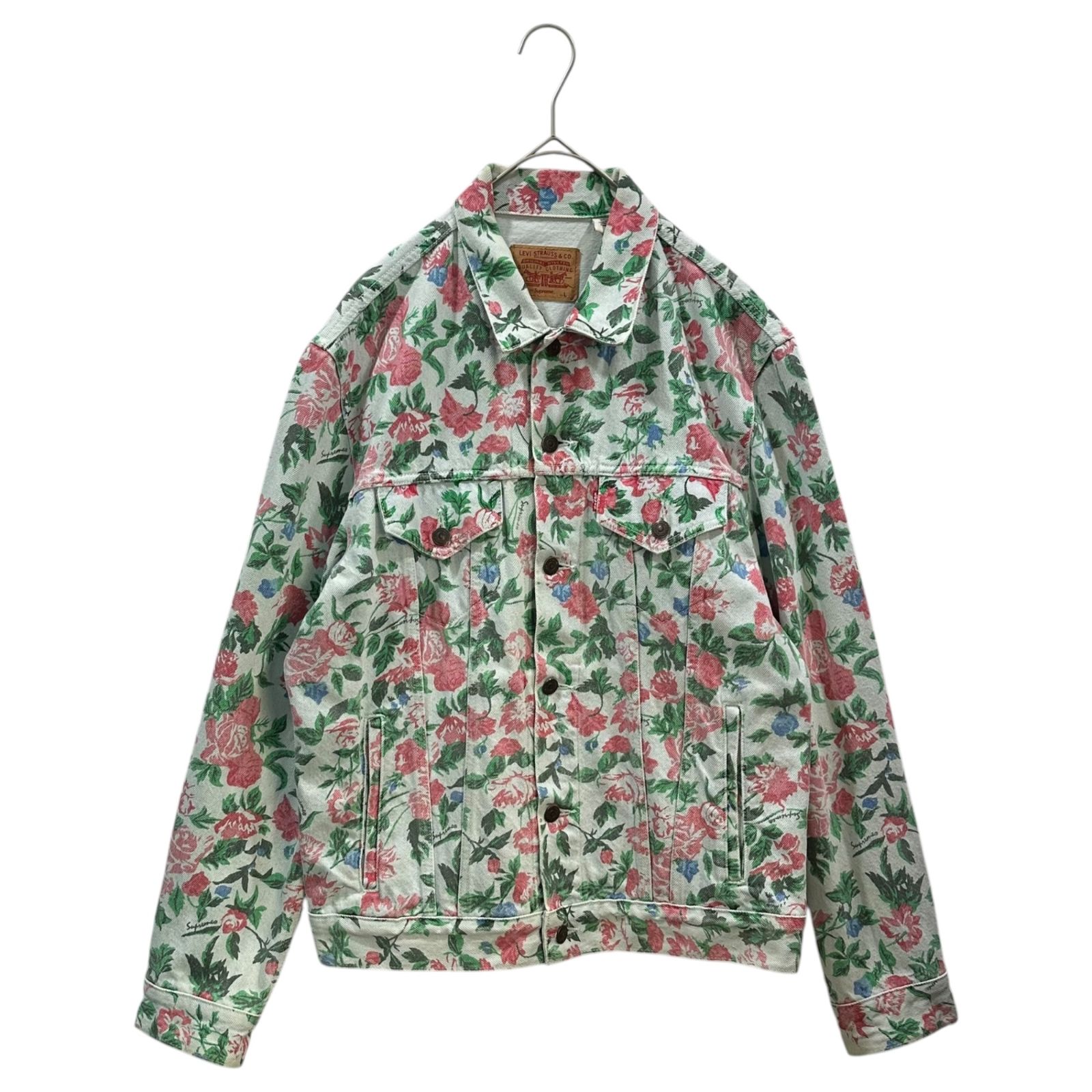 Supreme × Levi's(シュプリーム × リーバイス) 16SS Roses Trucker Jacket ローズ デニムトラッカージャケット PC9-24860-0003 L ライトインディゴ×ピンク×グリーン