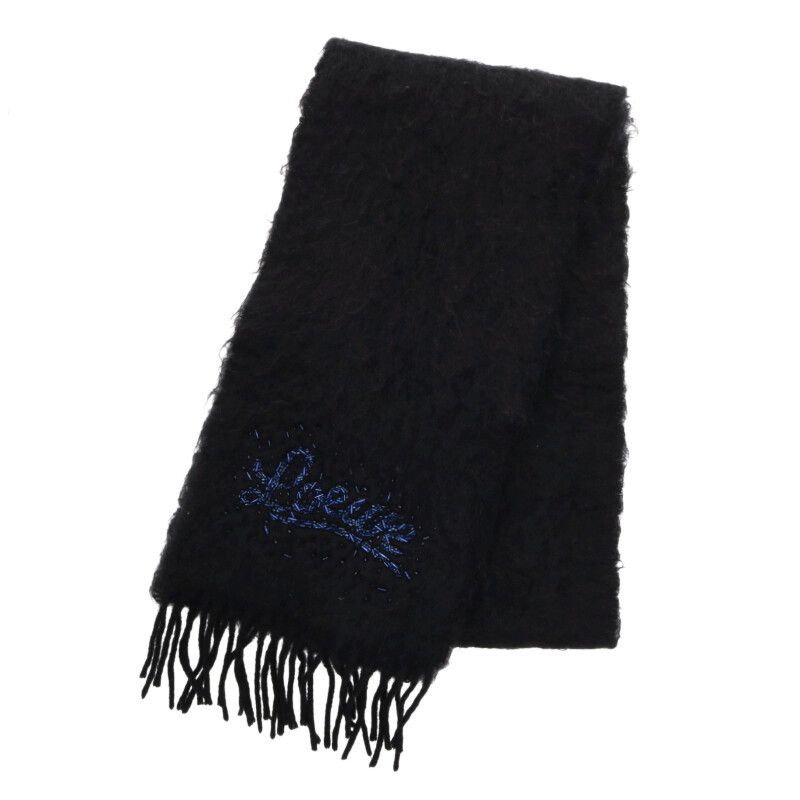 LOEWE リバーシブルマフラー ネイビー ブラック アクセサリー ロエベ ロゴビーズ刺繍マフラー メンズ
