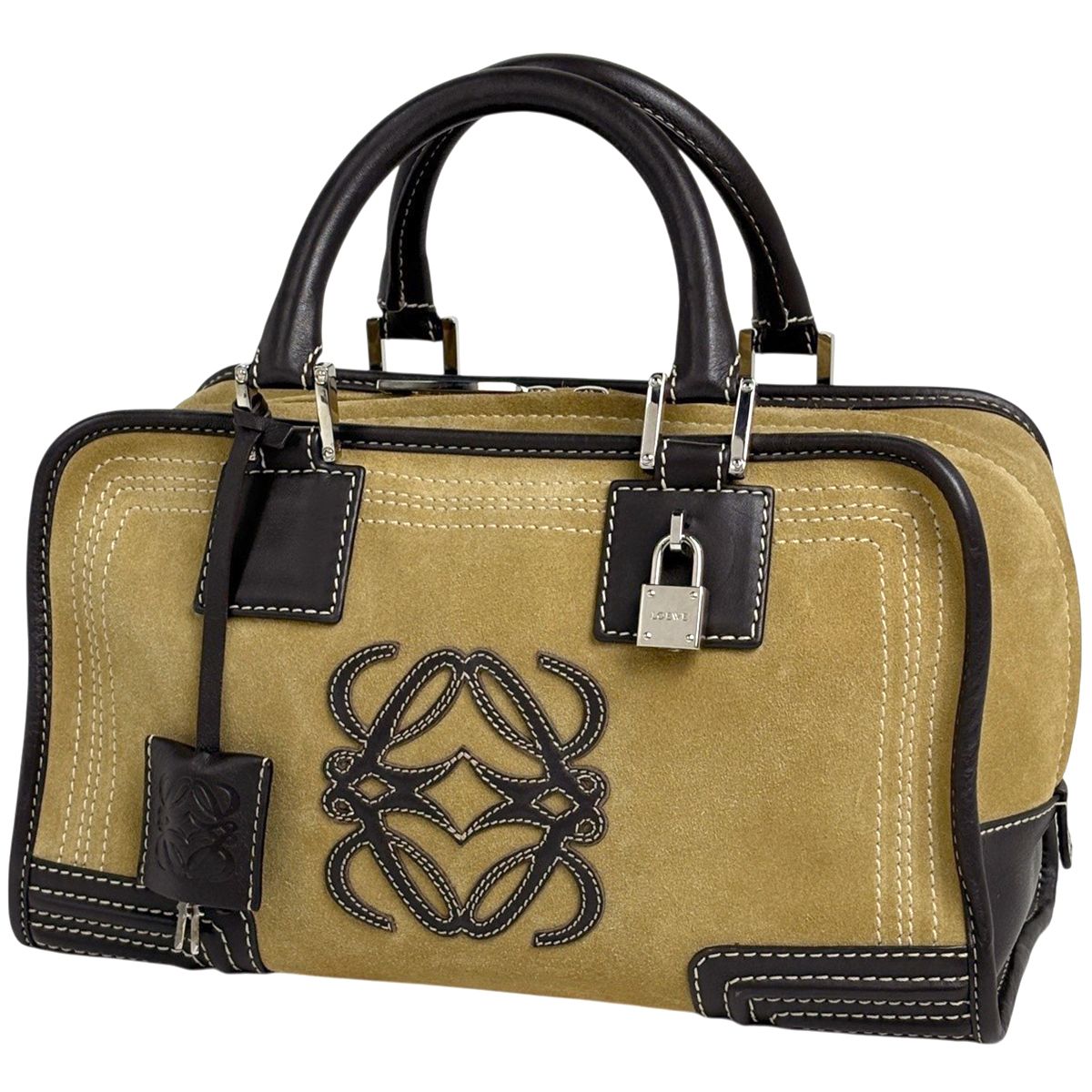 ロエベ LOEWE アマソナ28 アナグラム ハンドバッグ スエード ブラウン レディース 【中古】