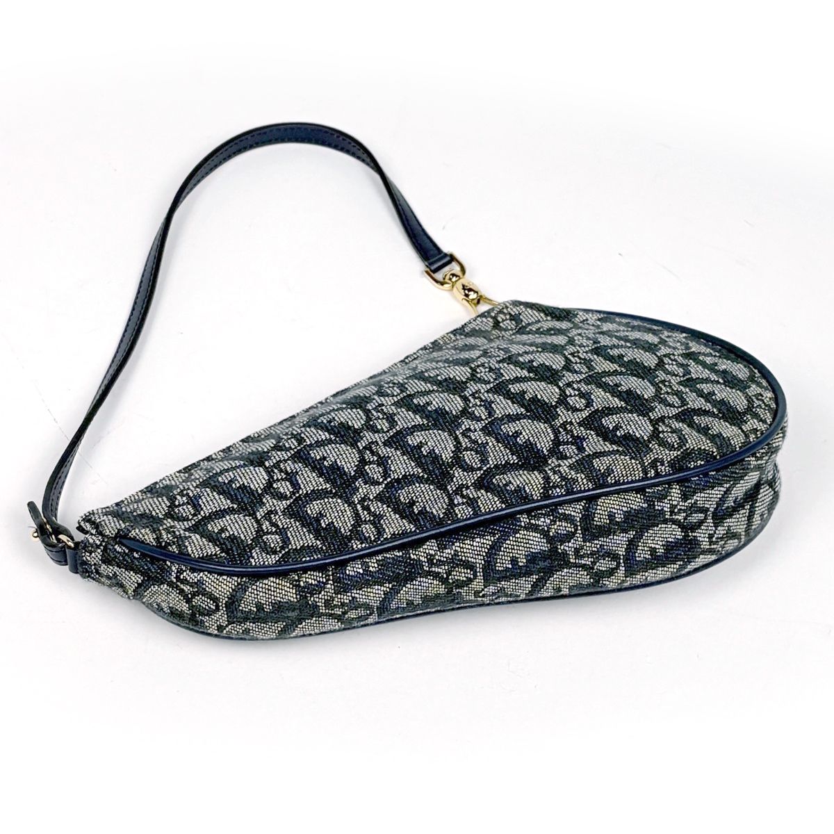 新品同様 クリスチャン ディオール Christian Dior トロッター サドルバッグ ショルダー バッグ キャンバス レザー ネイビー VLP 90275228 クリスチャンディオール Christian Dior トロッター柄 サドルバッグ