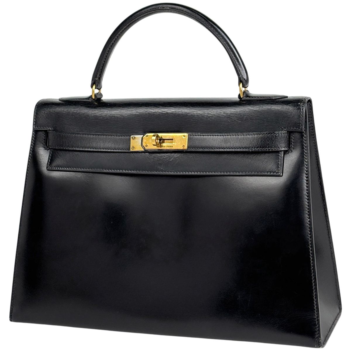 エルメス HERMES ケリー32 外縫い ハンドバッグ ボックスカーフ ブラック 〇J レディース 【中古】