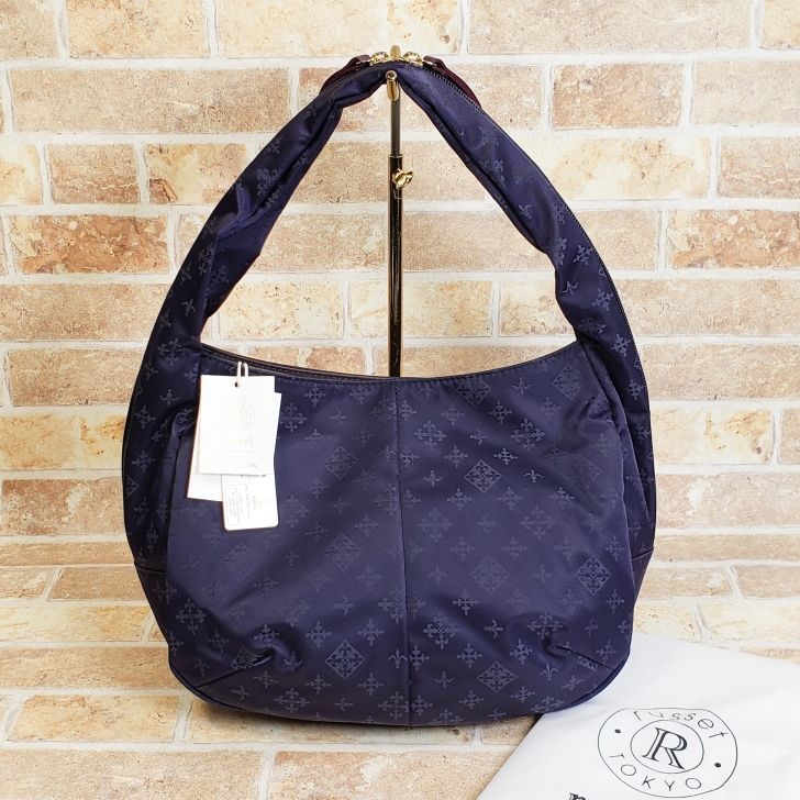 未使用 ラシット russet ☆ MINORI ナイロン ワンショルダーバッグ トートバッグ ダークパープル モノグラム ジャガード
