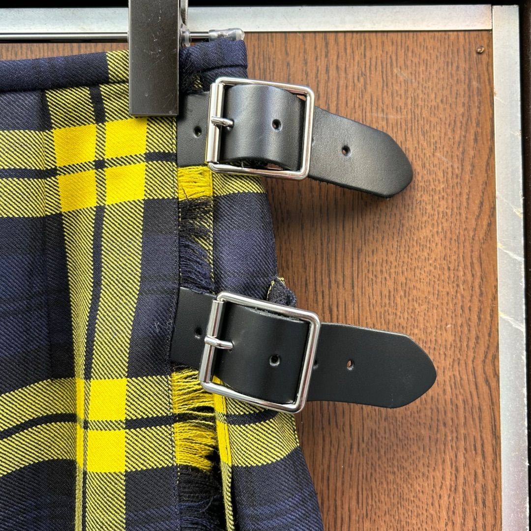 O’NEIL OF DUBLIN マキシスカート アイルランド製 チェック柄 黄×黒 ウール カウレザー付属 O’NEIL OF DUBLIN マキシスカート アイルランド製 チェック柄 黄×黒 ウール カウレザー付属
