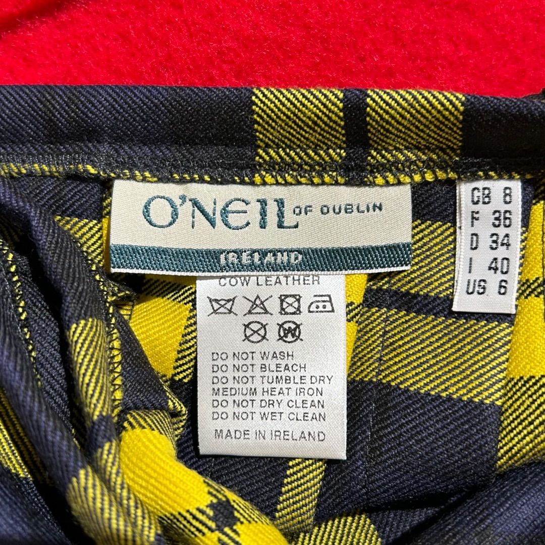 O’NEIL OF DUBLIN マキシスカート アイルランド製 チェック柄 黄×黒 ウール カウレザー付属 O’NEIL OF DUBLIN マキシスカート アイルランド製 チェック柄 黄×黒 ウール カウレザー付属