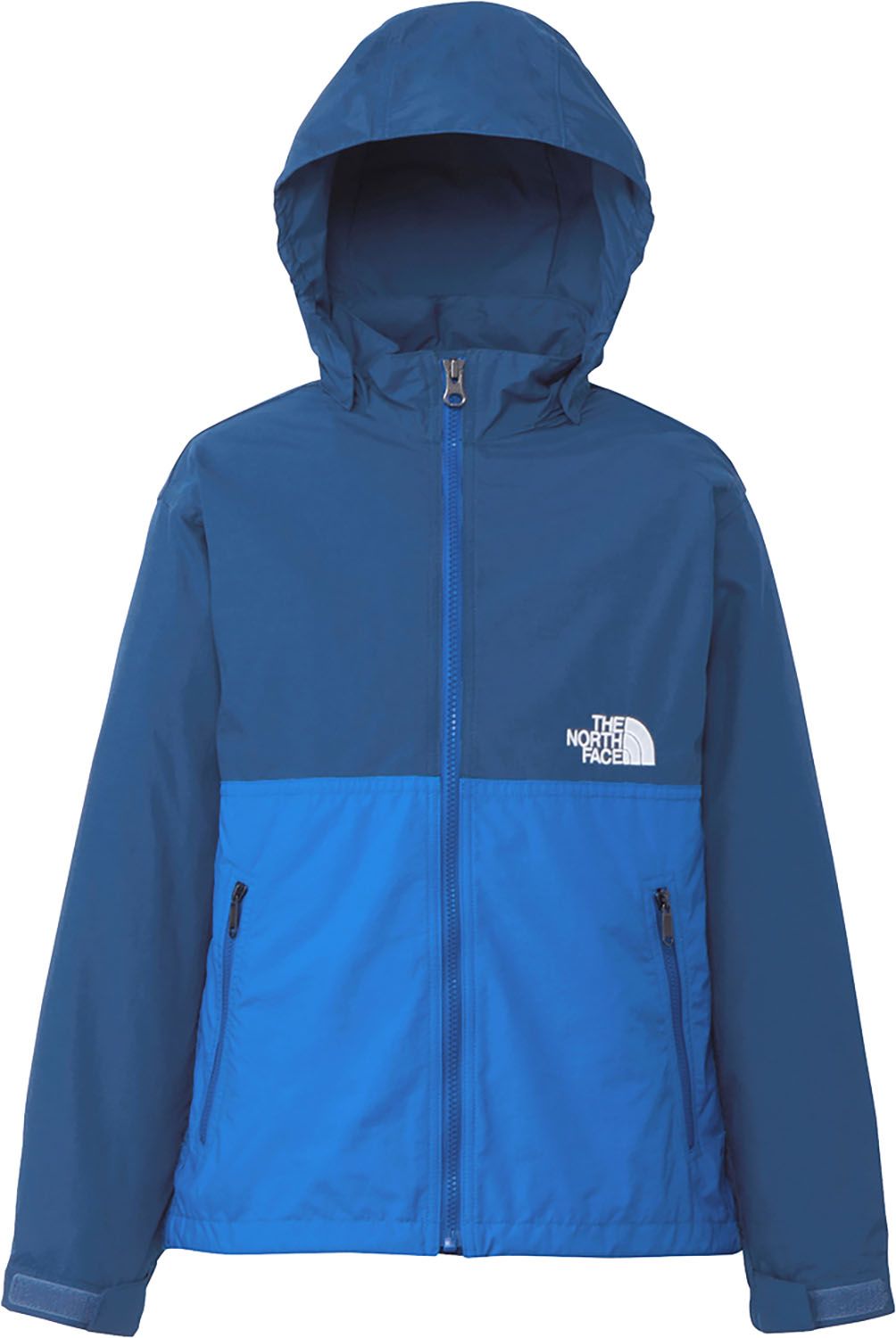 ザ・ノース・フェイス THE NORTH FACE アウトドア コンパクトジャケット Compact Jacket キッズ ジュニア 子供 ウィンドブレーカー アウター 上着 フード取り外し可能 普段使い 外遊び 記名ラベル OH マウンテンブルー×ヒーロ