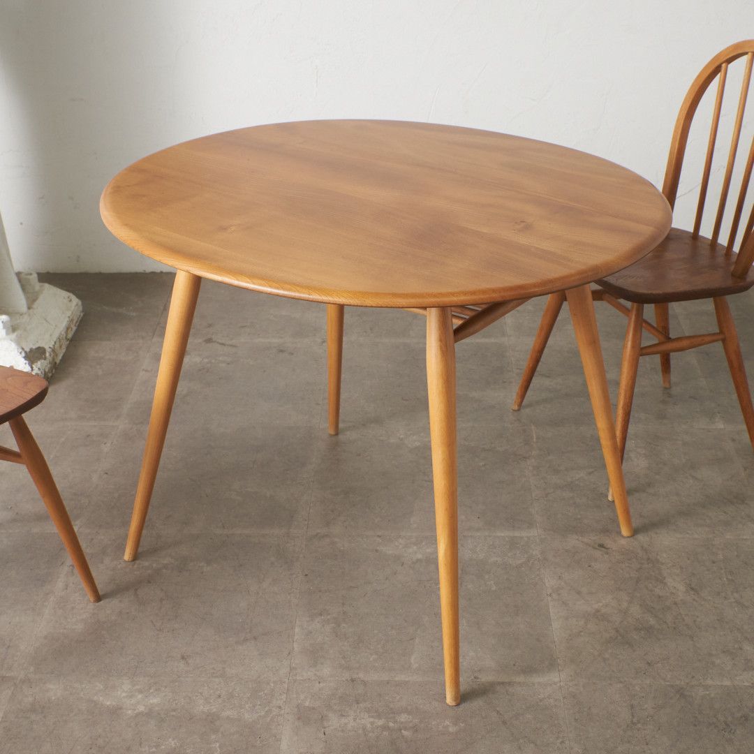 超レア Ercol ブレックファストテーブル ラック付き エルム 無垢材 アーコール 英国 ヴィンテージ ダイニングテーブル イギリス 98444