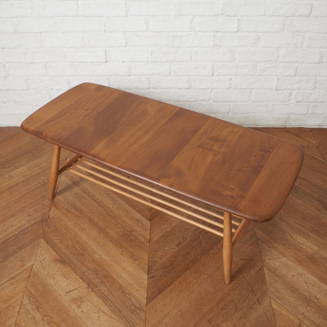 ercol ヴィンテージ コーヒーテーブル 英国 アーコール エルム 無垢材 ラック付き センターテーブル リビングテーブル イギリス 98920