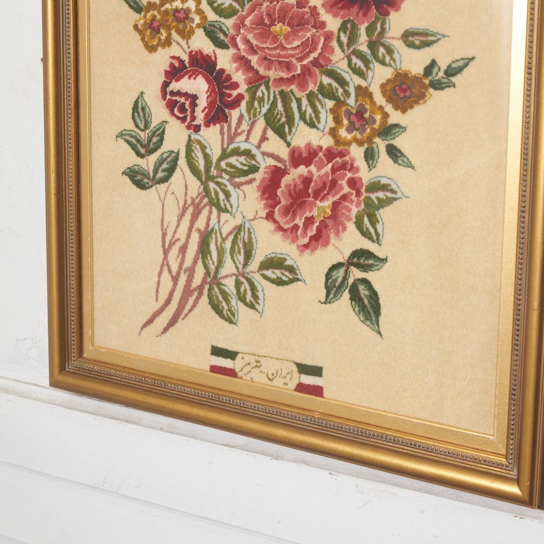 工房名入り 絨毯 タペストリー 580x700 花模様 壁掛け 額装 カーペット