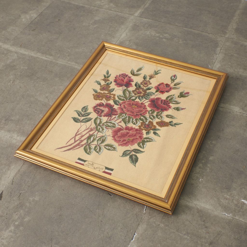 工房名入り 絨毯 タペストリー 580x700 花模様 壁掛け 額装 カーペット