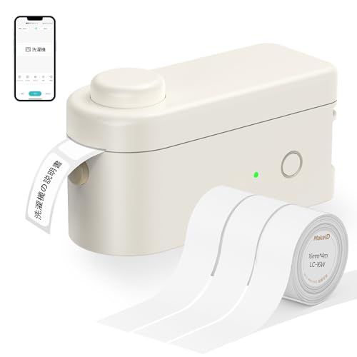 MakeID L1-C ラベルプリンター ポケットサイズ コンパクト Bluetooth対応 専用アプリでデザインは自由自在 接続対応 Android iOS (16mm幅ホワイトテープ付き)k2-677