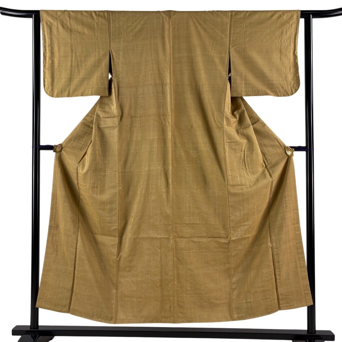 紬 身丈152cm 裄丈63cm S 袷 山吹茶色 正絹 逸品 【中古】