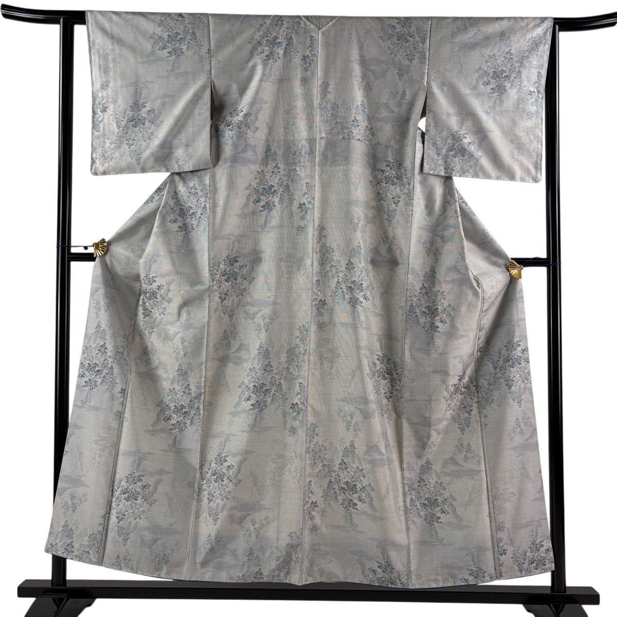 大島紬 身丈155.5cm 裄丈63cm S 袷 都喜ヱ門 証紙 遠山 青灰色 正絹 逸品 【中古】