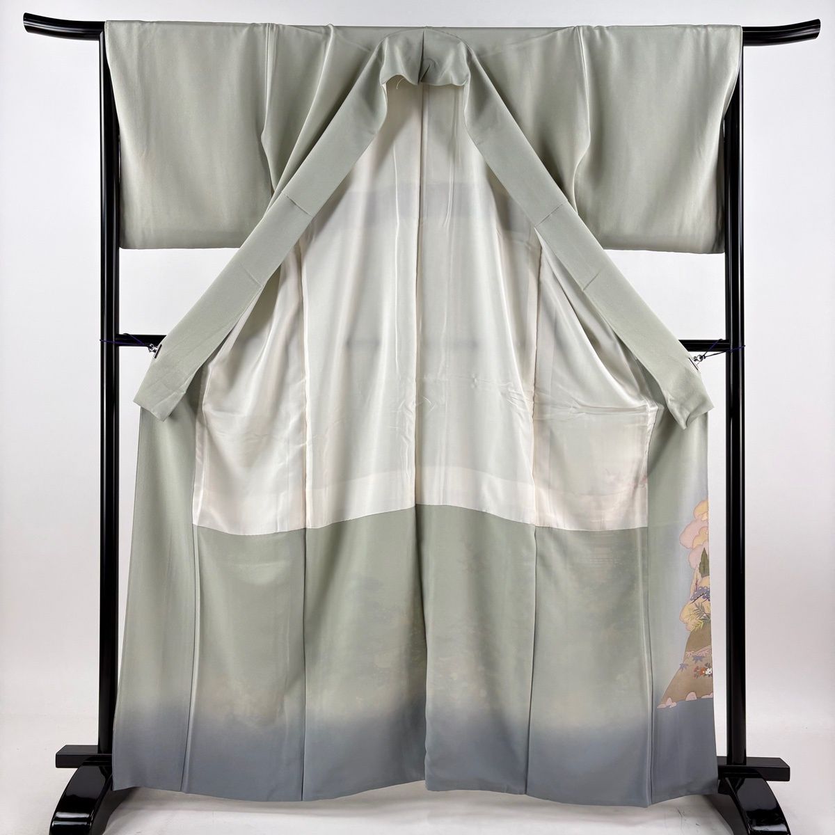 色留袖 身丈160.5cm 裄丈65cm 正絹 秀品 【中古】 色留袖 身丈160cm 裄丈63.5cm S 袷 和田光正 落款 草花 鶴 金彩 水色