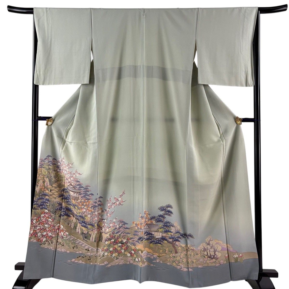 色留袖 美品 秀品 身丈165.5cm 裄丈66cm 正絹 【中古】 美品】 色留袖 身丈165cm 裄丈65.5cm M 袷 草花 宝尽くし 金糸 刺繍 薄