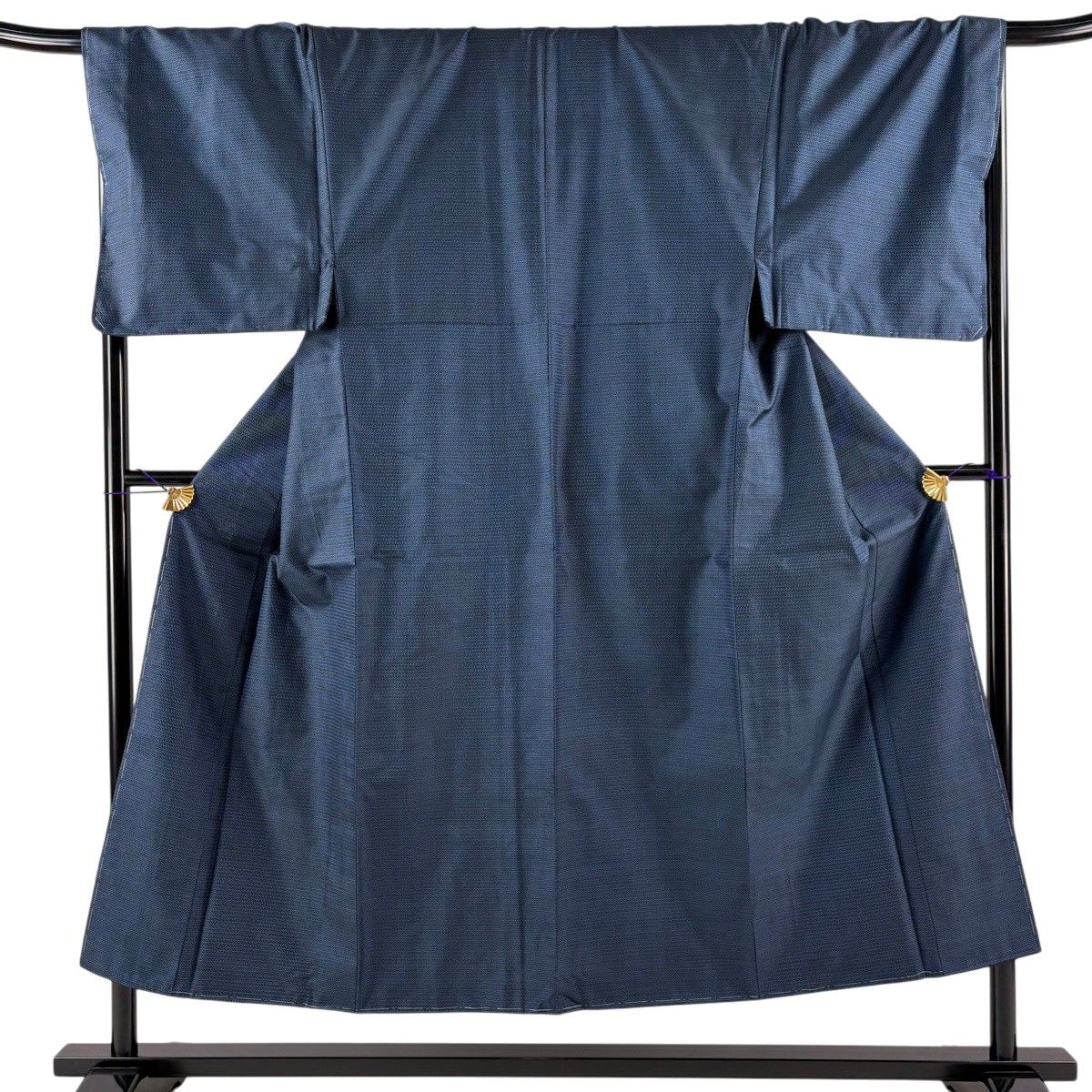 【美品】 男着物 身丈149cm 裄丈68cm L 紬 アンサンブル 亀甲絣 紺色 正絹 秀品 【中古】