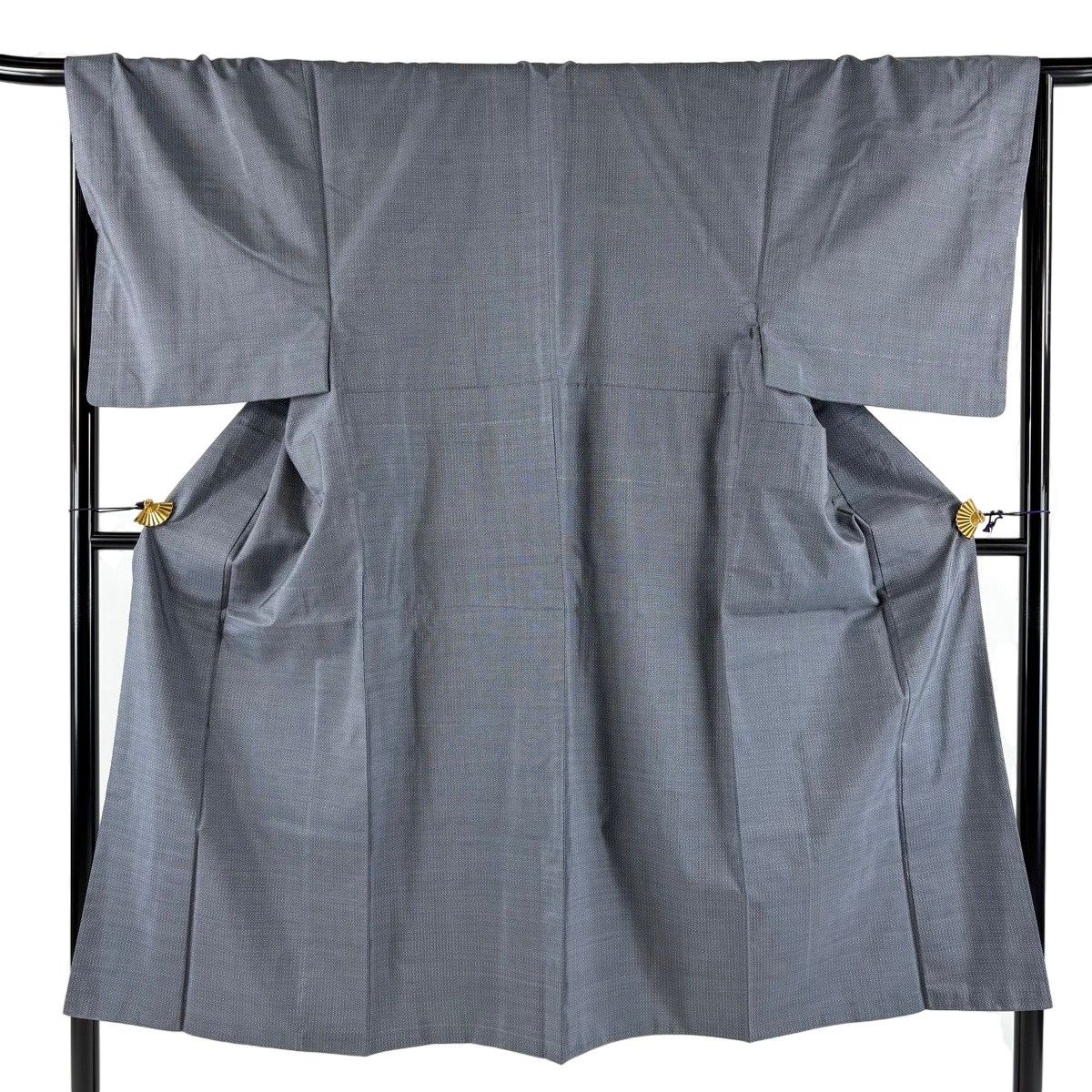 【美品】 男着物 身丈140.5cm 裄丈68.5cm S 袷 紬 アンサンブル 幾何学模様 青灰色 正絹 秀品 【中古】