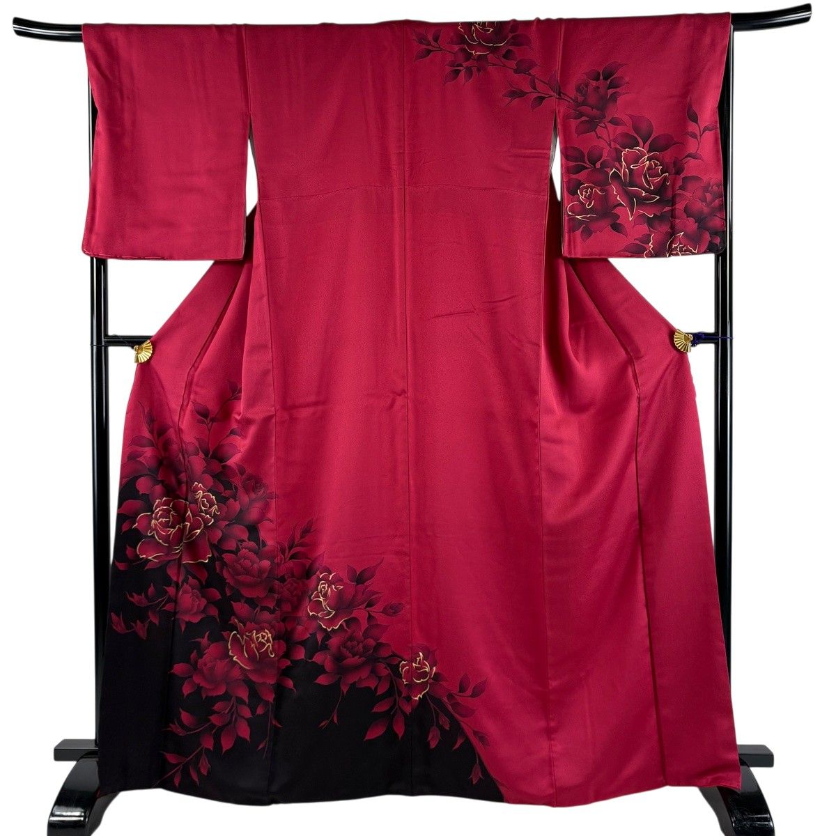 訪問着 身丈165.5cm 裄丈67.5cm L 袷 薔薇 金彩 濃ピンク 正絹 秀品 【中古】