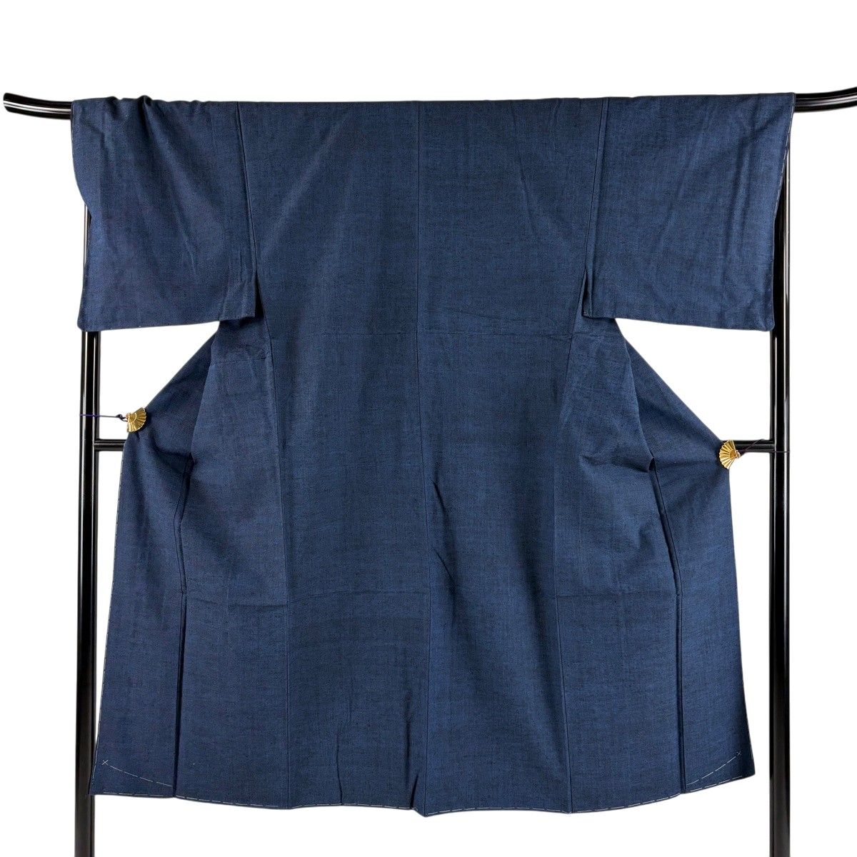 【美品】 男着物 身丈139cm 裄丈69cm S 袷 紬 アンサンブル 鈴乃屋 証紙 藍色 正絹 秀品 【中古】