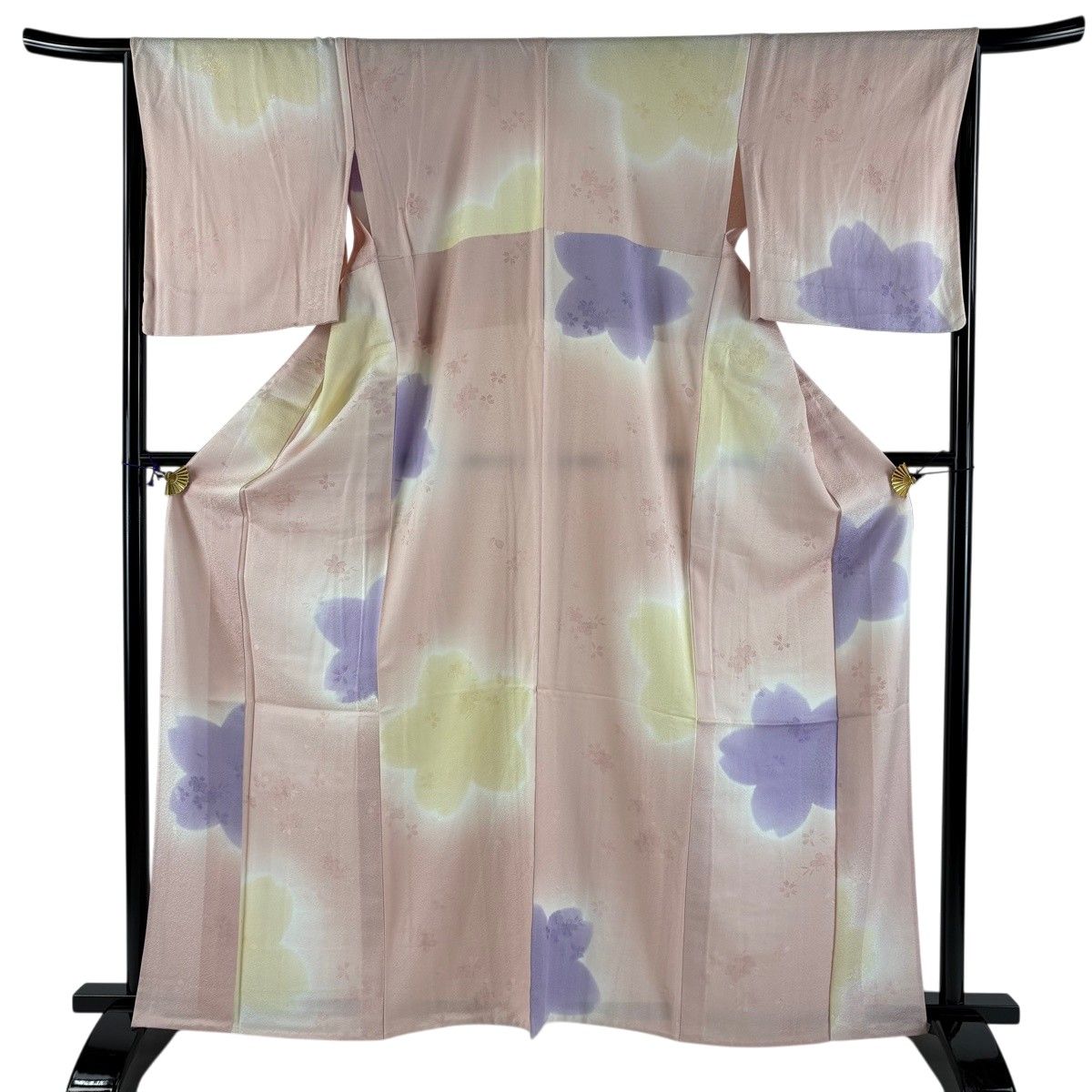小紋 身丈164.5cm 裄丈65cm M 単衣 桜 地紋 ぼかし ピンク 正絹 秀品 【中古】