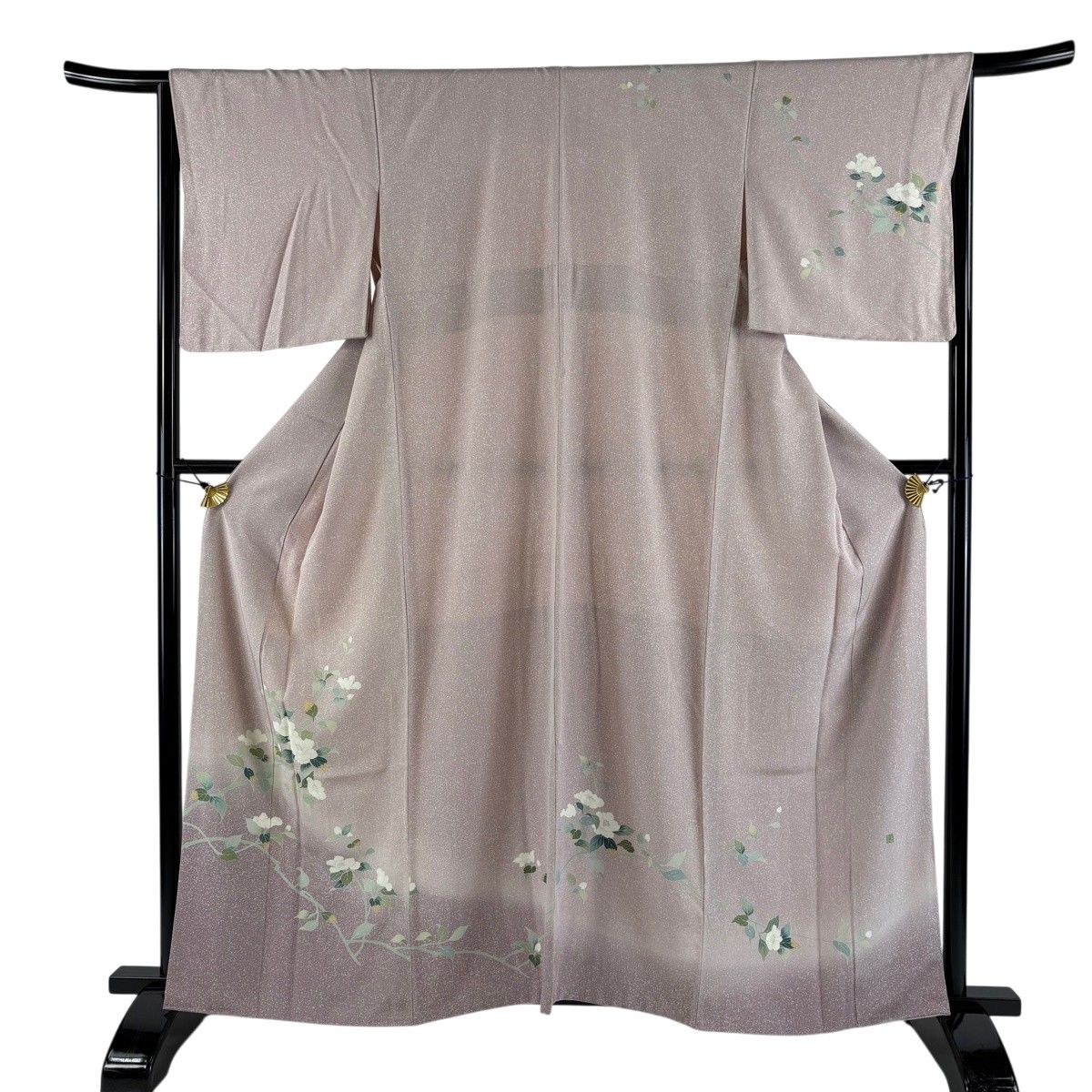 訪問着 身丈159.5cm 裄丈65.5cm M 袷 落款 枝花 ぼかし ピンク 正絹 秀品 【中古】