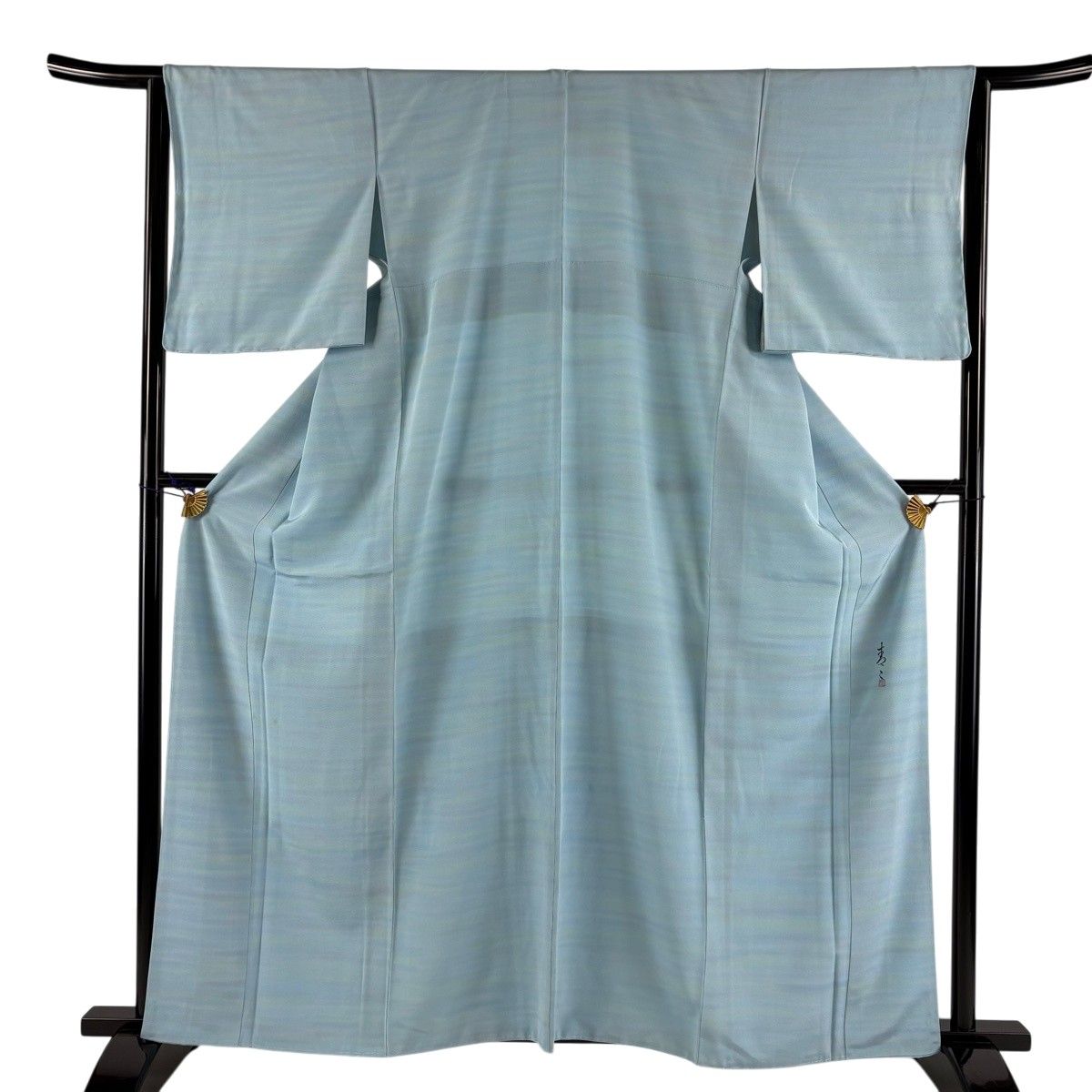 小紋 身丈162.5cm 裄丈64.5cm M 袷 松井青々 落款 霞ぼかし 水色 正絹 秀品 【中古】