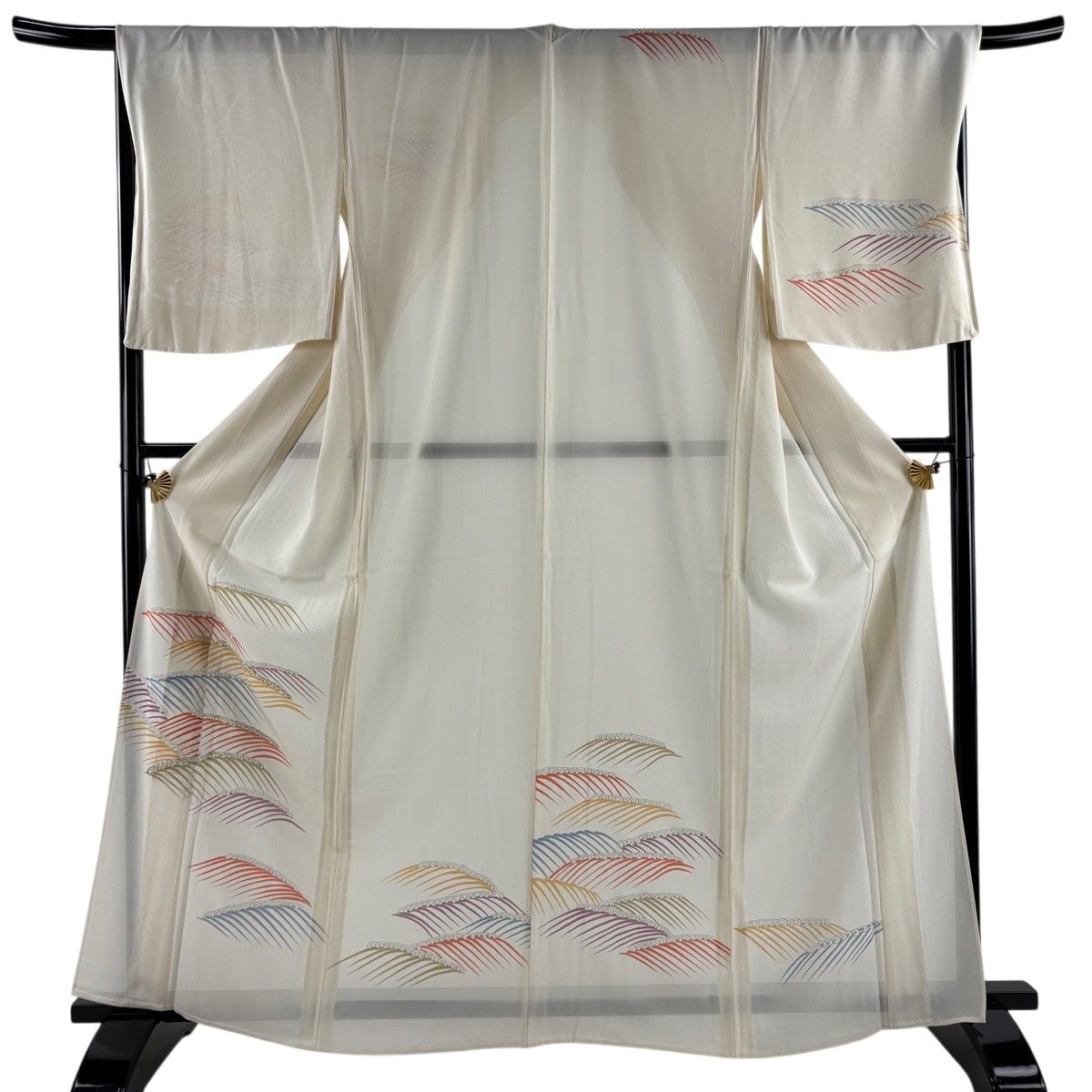 【美品】 付下げ 身丈164.5cm 裄丈69cm L 薄物 絽 波頭 銀糸 銀彩 クリーム 正絹 秀品 【中古】