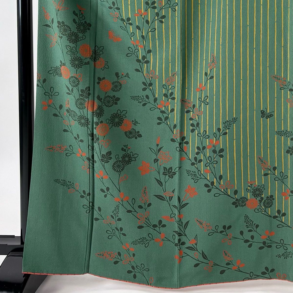 訪問着 身丈165.5cm 裄丈68cm L 袷 菊 萩 緑 正絹 秀品 【中古