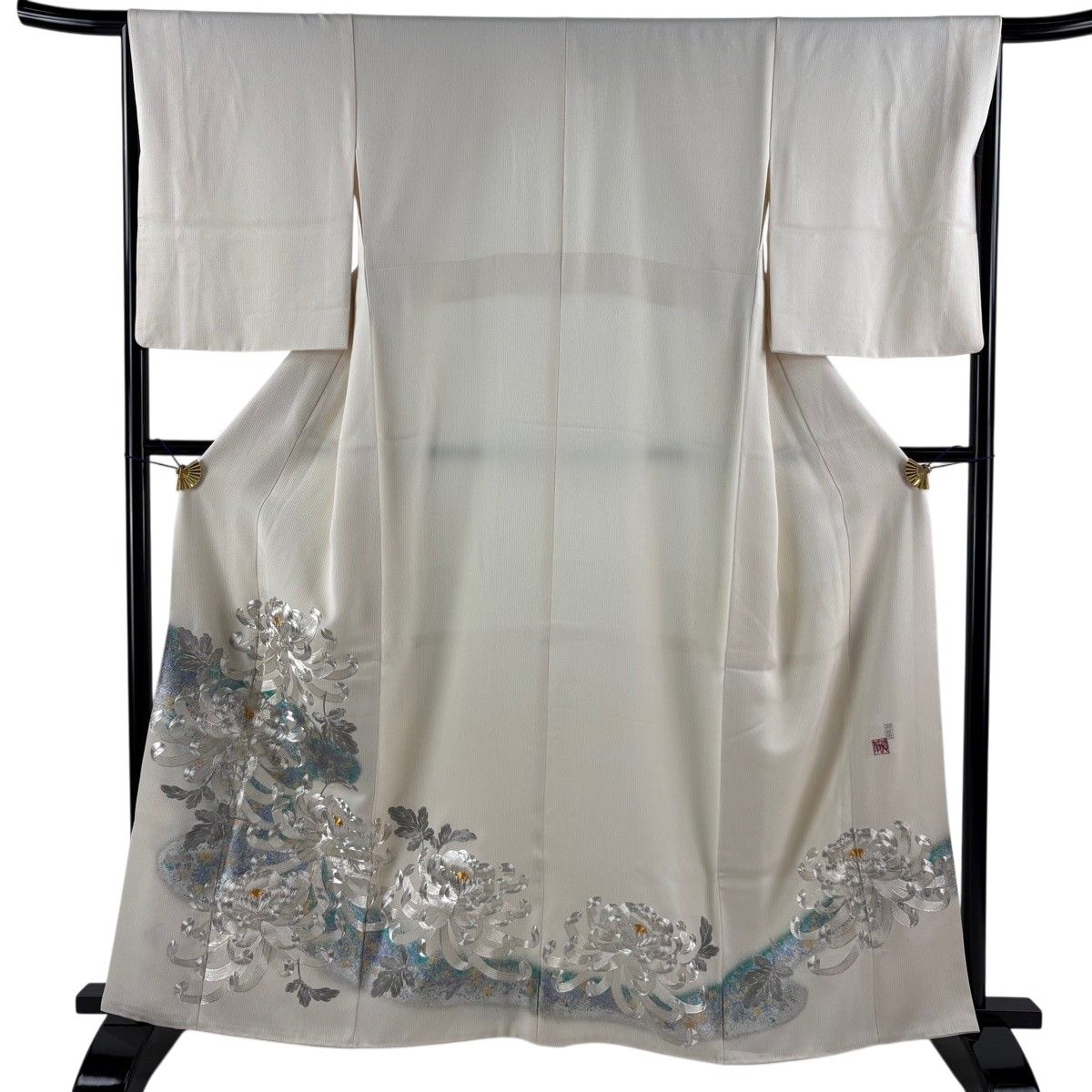【美品】 色留袖 身丈162cm 裄丈66.5cm M 袷 藤林徳扇 落款 乱菊 霞 金銀糸 金銀彩 クリーム 正絹 逸品 【中古】