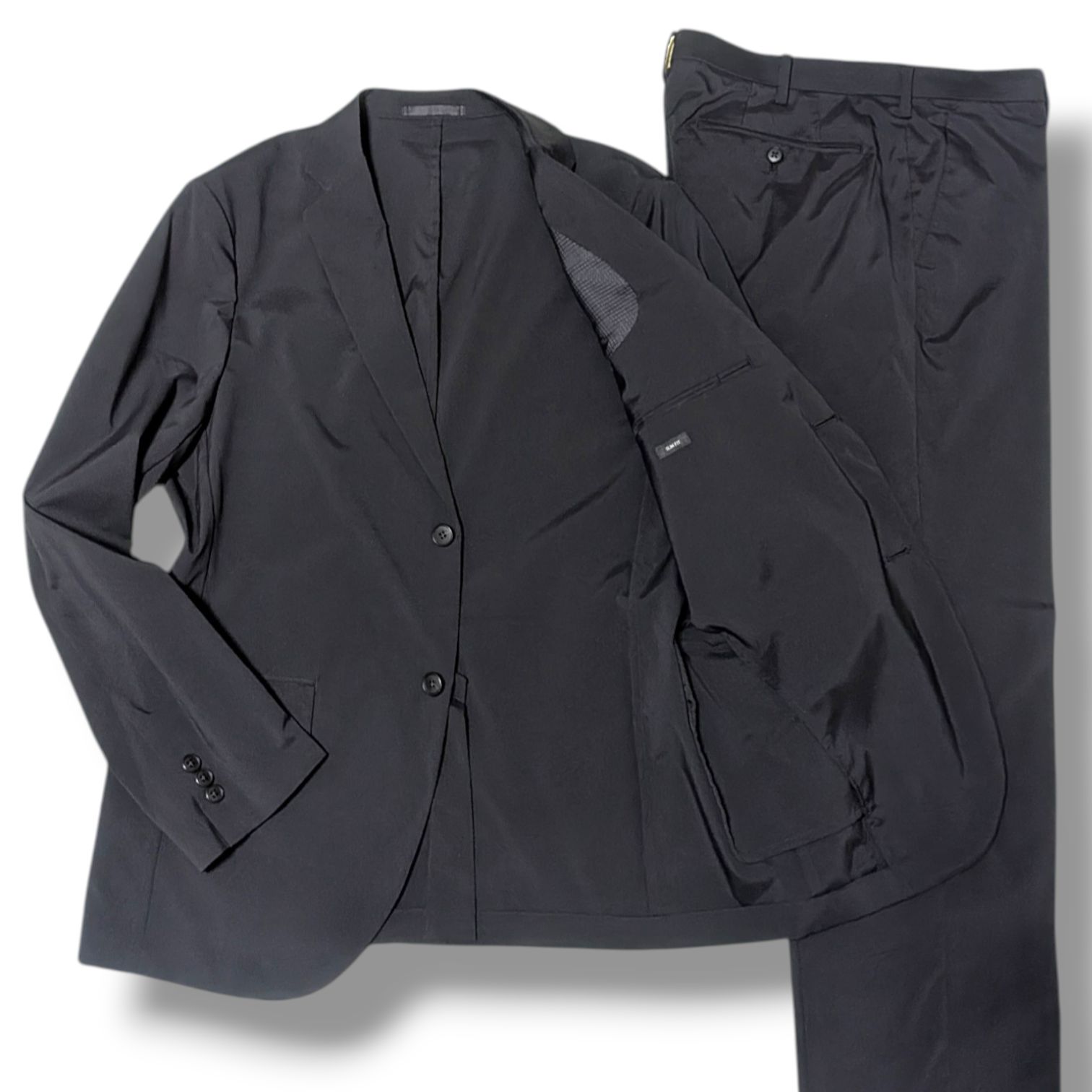 美品✨ユニクロ感動スーツ　洗えるストレッチ　ブラック　L　ウエスト85 UNIQLO ユニクロ 感動スーツ セットアップ L ブラック 黒 スリム