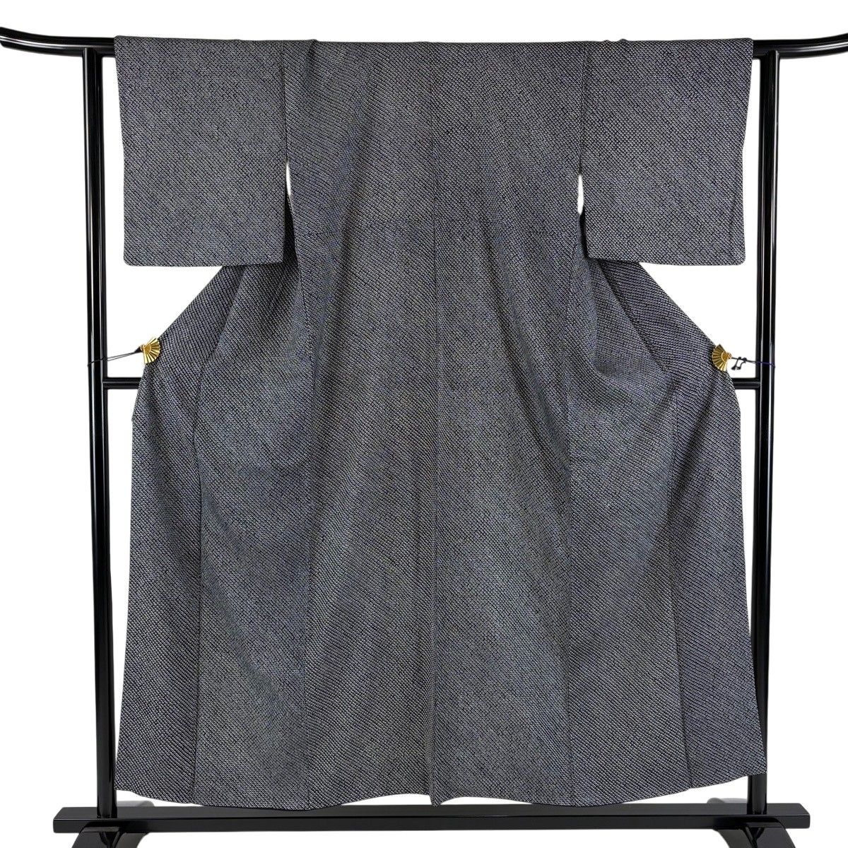 小紋 身丈154.5cm 裄丈62.5cm S 袷 総絞り 黒 正絹 名品 【中古
