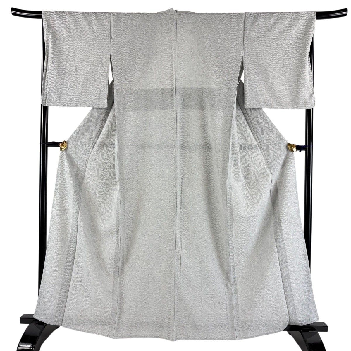 【美品】 小紋 身丈163cm 裄丈67.5cm L 薄物 絽 幾何学模様 絞り 青灰色 正絹 名品 【中古】