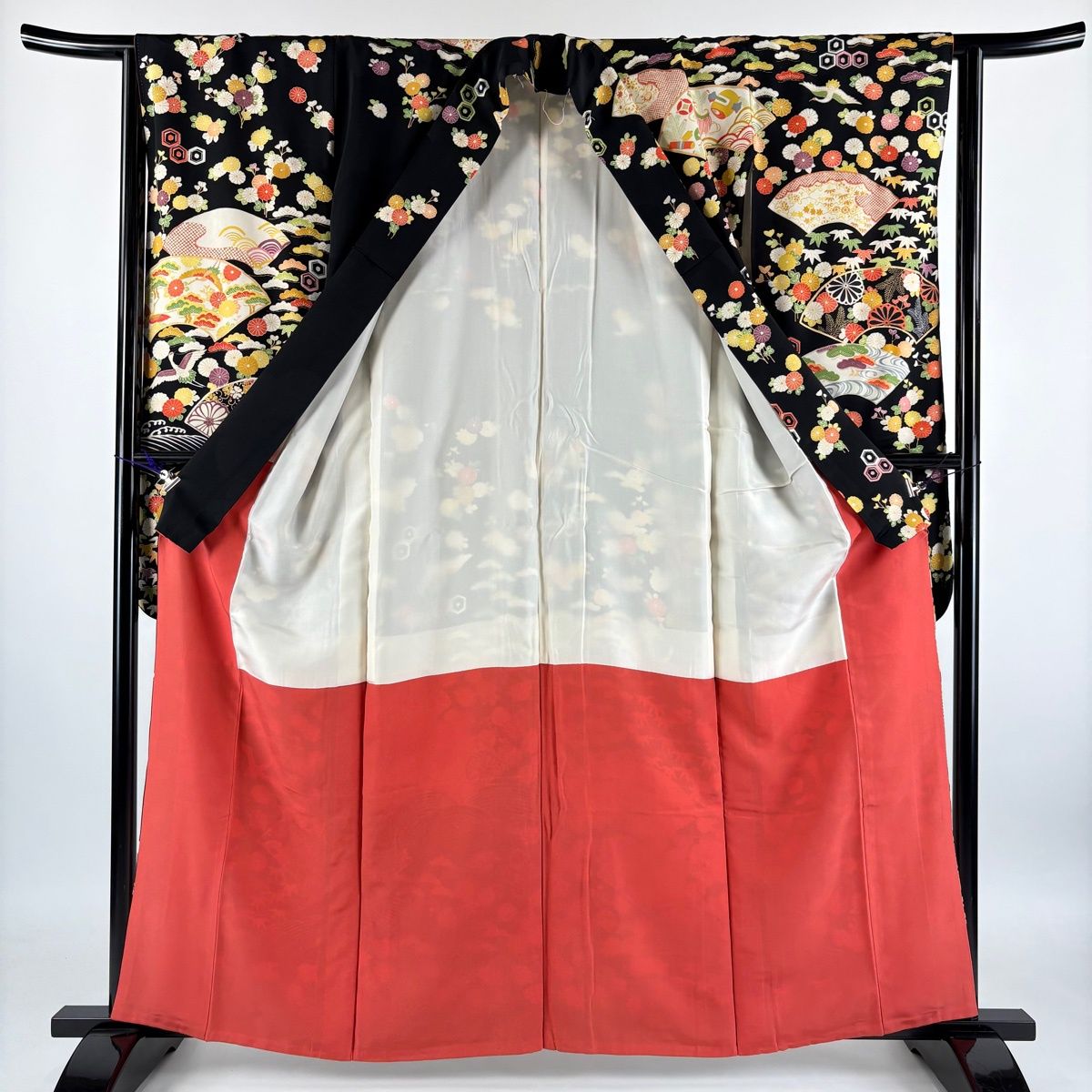 振袖 身丈160cm 裄丈63.5cm 正絹 名品 【中古】 30%OFF 振袖 身丈160.5cm 裄丈63cm S 袷 袋帯フルセット 御所車 椿