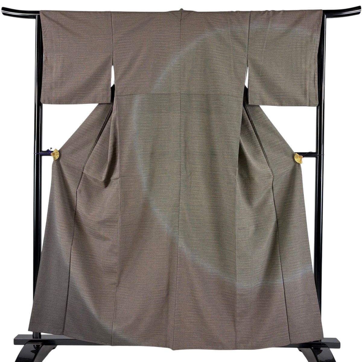【美品】 付下げ 身丈159cm 裄丈64.5cm M 袷 紬地 落款 縞 染め分け 灰茶 正絹 名品 【中古】