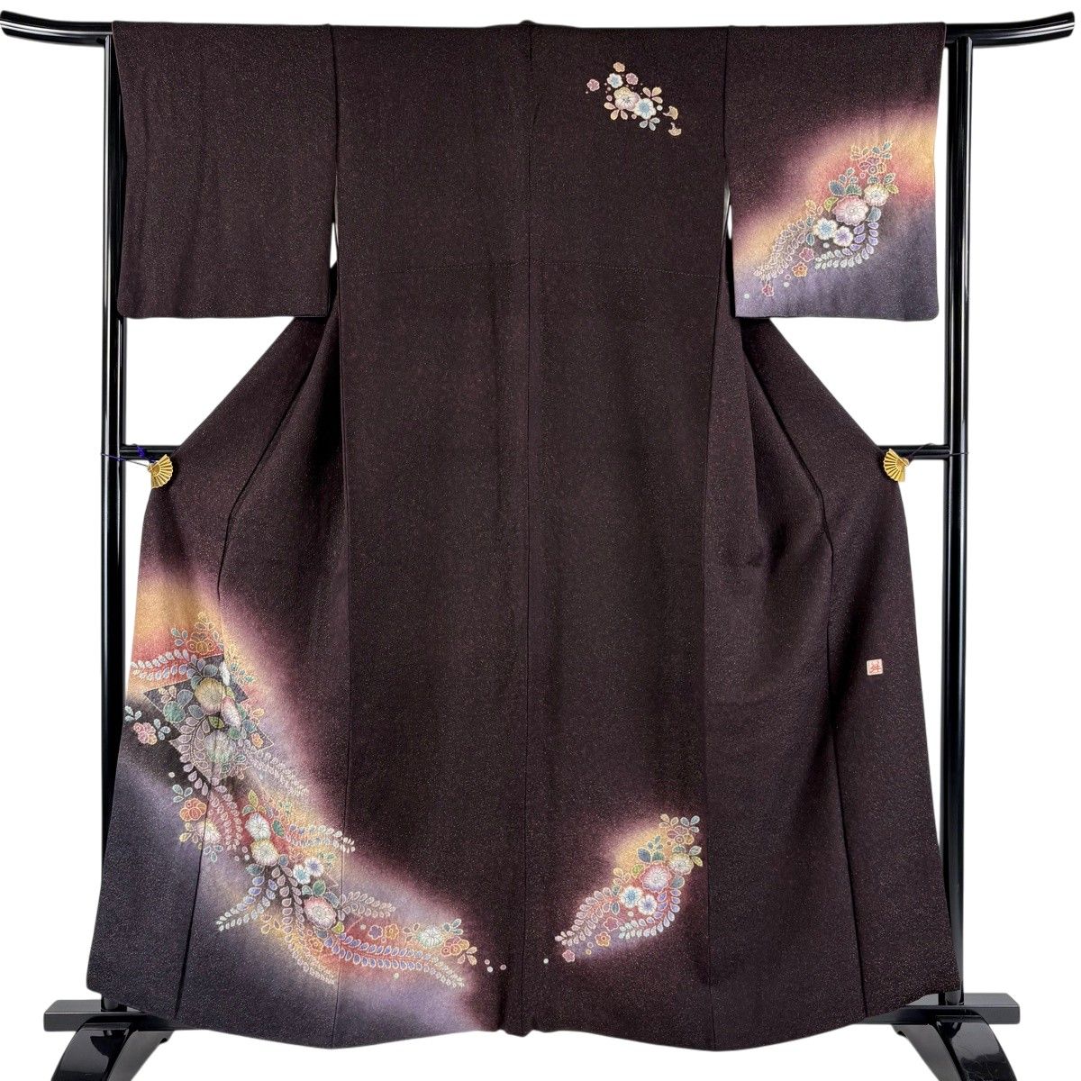 【美品】 付下げ 身丈160.5cm 裄丈64cm M 袷 落款 辻が花 金通し ぼかし 濃紫 正絹 名品 【中古】
