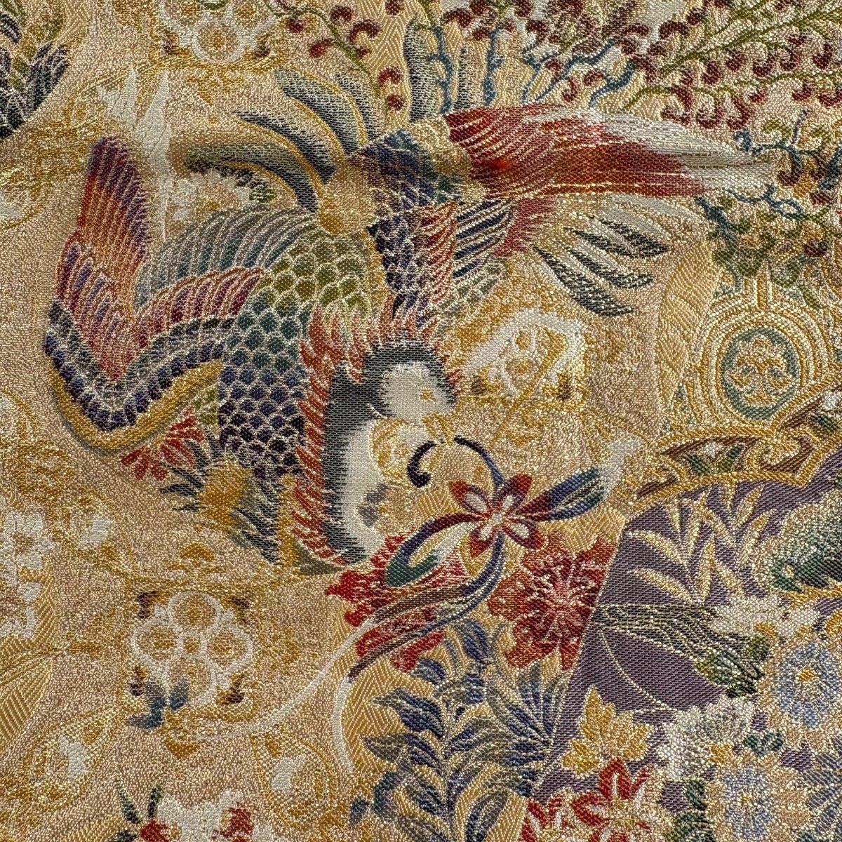 袋帯 秀品 草花 鳳凰 金糸 箔 薄オレンジ 全通 正絹 【中古】 - メルカリ