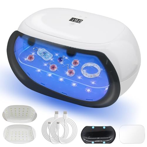 超強力 60W UV レジン ライト 2合1 両面UVランプ、分割して使用可能、56個の高輝度LEDランプ搭載、360度全方向光源、デジタル表示、長時間タイマー設定（60秒、180秒、300秒）DIYクラフト レジン専用ライト、レジンクラフト d14f3bdd