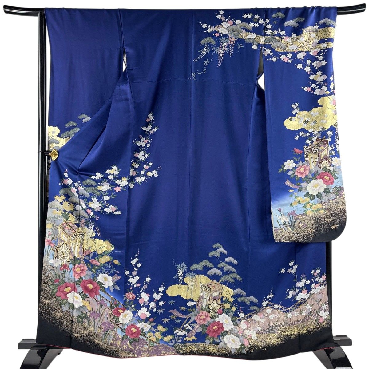 振袖 身丈162.5cm 裄丈68cm 正絹 美品 名品 【中古】 振袖 身丈162.5cm 裄丈68cm L 袷 花車 流水 金彩 灰紫 正絹 秀品