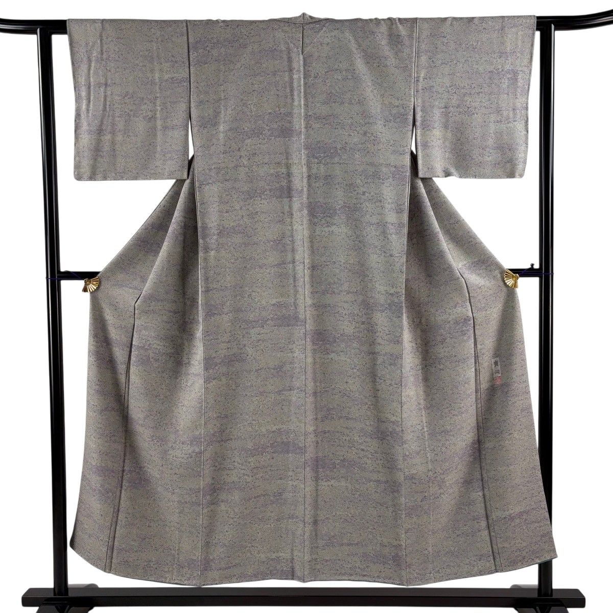 【美品】 小紋 身丈151.5cm 裄丈61cm S 袷 落款 霞 灰紫 正絹 秀品 【中古】