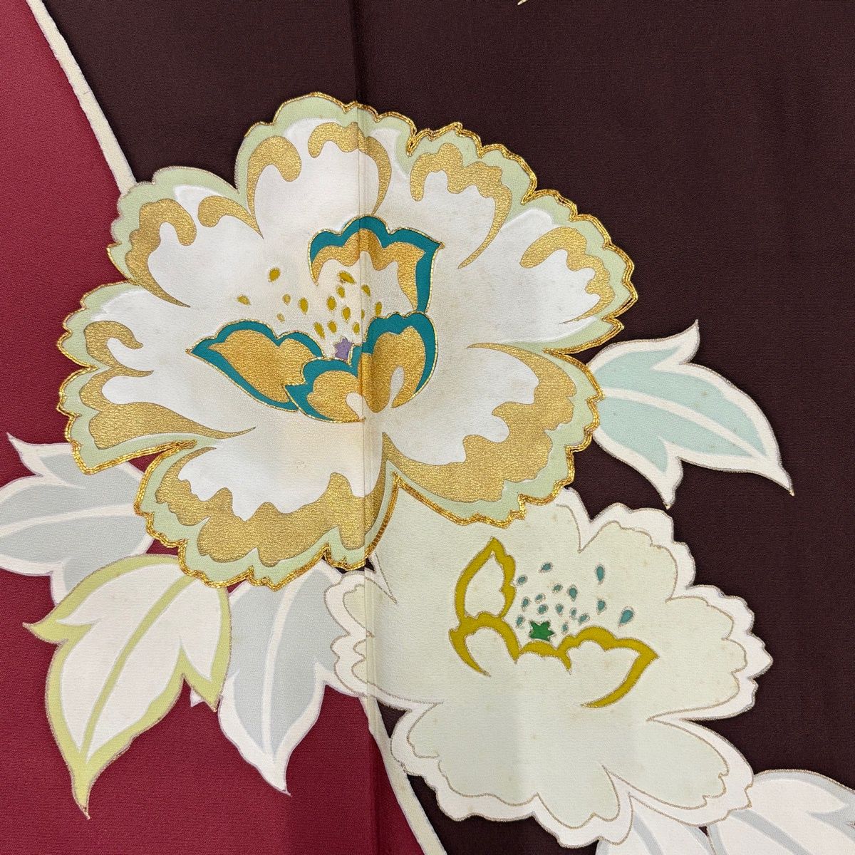 振袖 身丈169cm 裄丈71cm L 袷 草花 金糸 金彩 小豆色 正絹 秀品