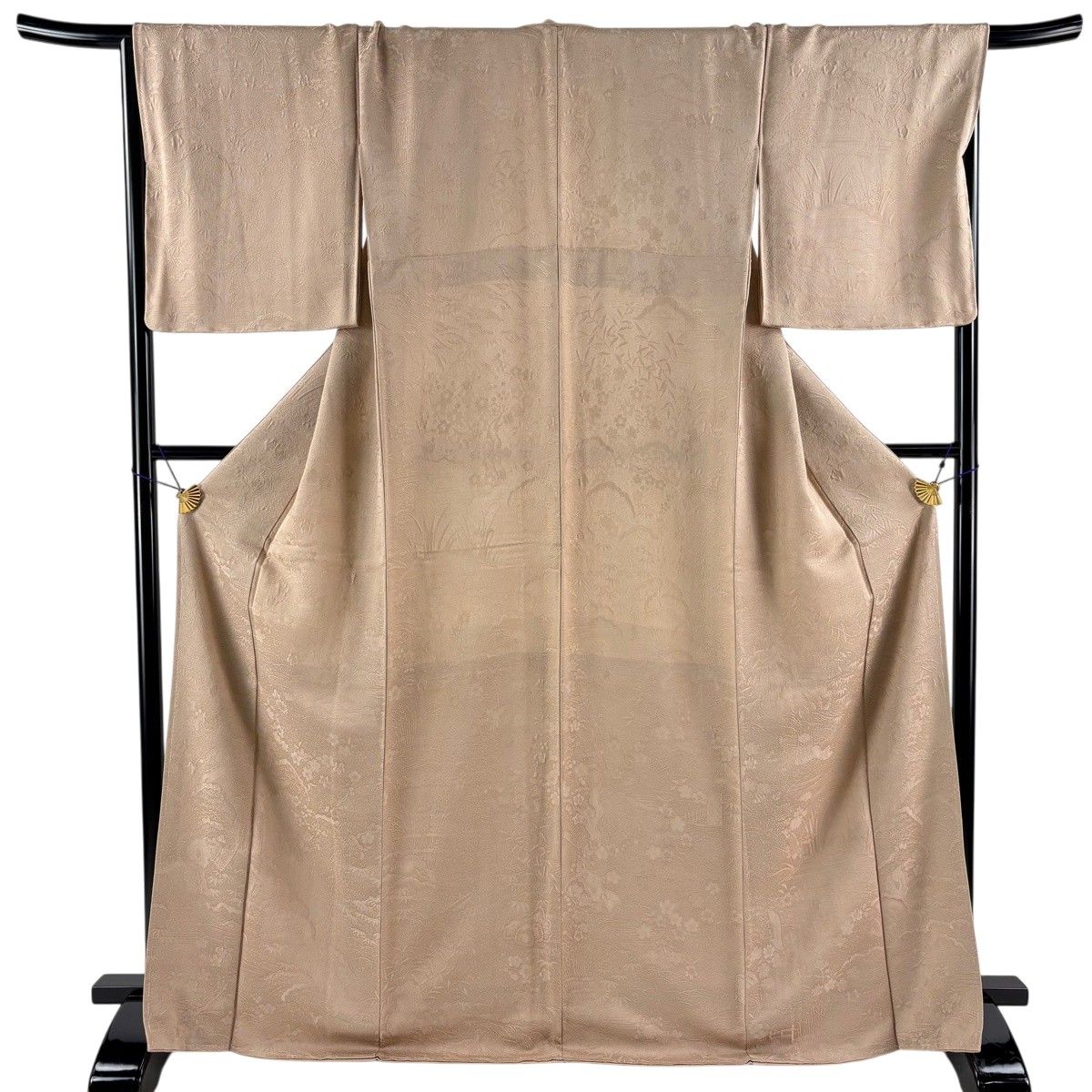 美品】色無地 身丈170cm 裄丈67.5cm L 袷 地紋 薄茶色 正絹